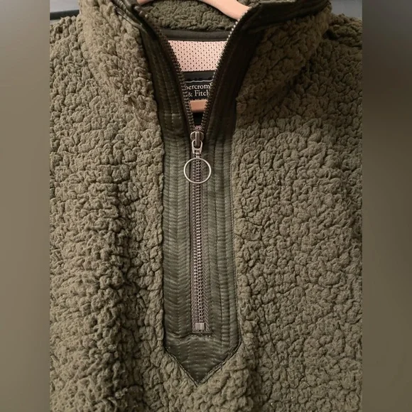 Abercrombie & Fitch Olive Green Sherpa Hoodie - Picture 2 of 5